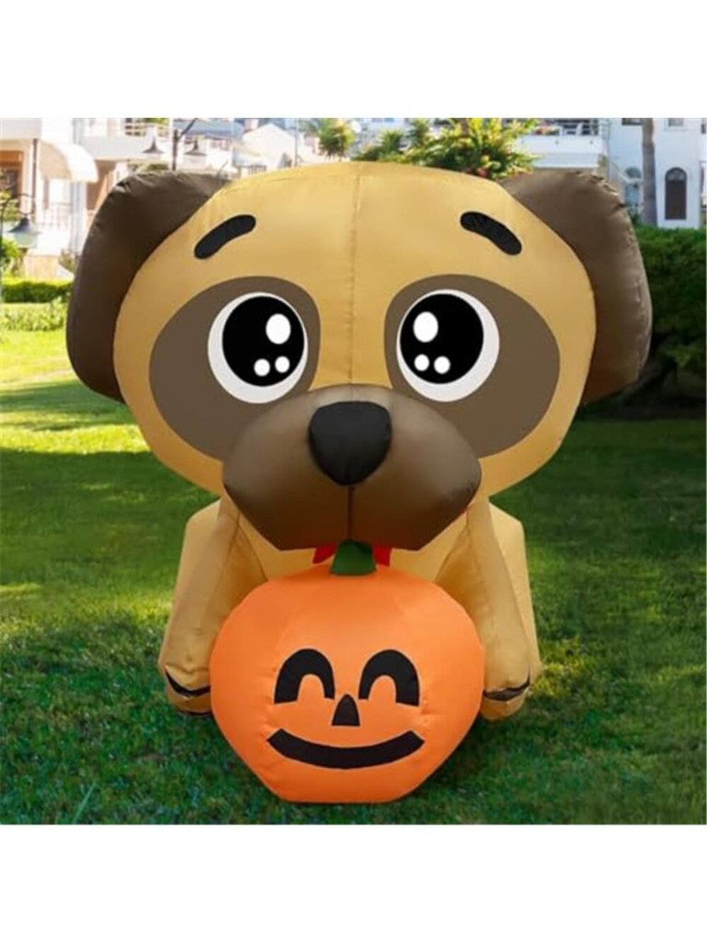 5 FT Long Halloween Inflatable Dog Blow Up Pug Holding Pumpkin with Built-in LED - Picture 4 of 6